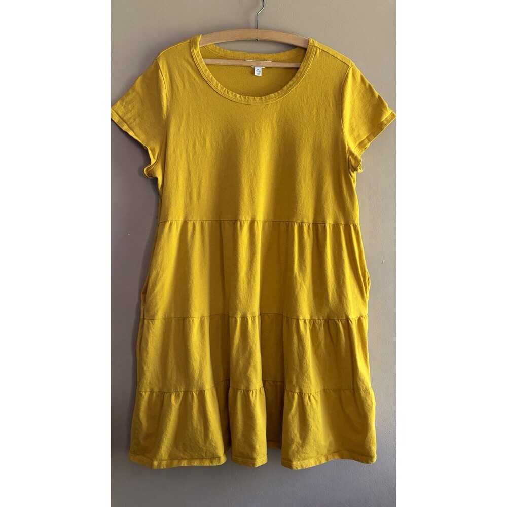 Time and Tru Women’s Yellow 100% Cotton Midi Dress Flutter Sleeve Tiered Size XL